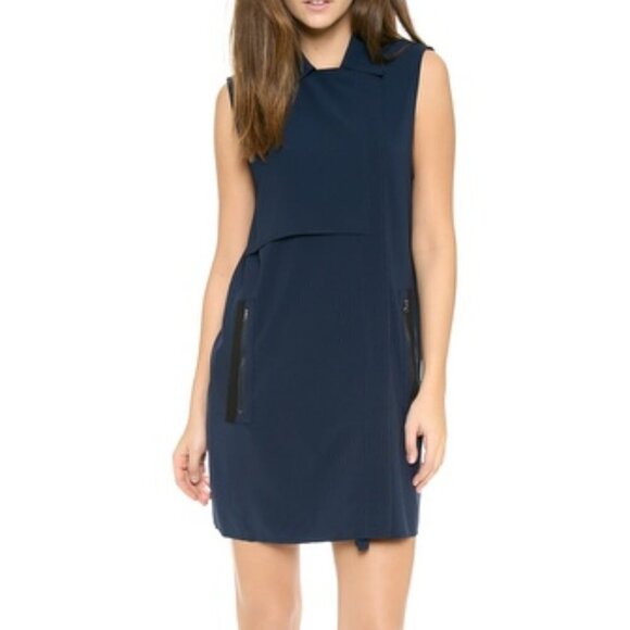 Vince Blue Laser Cut Trench Vest Dress - Picture 1 of 13